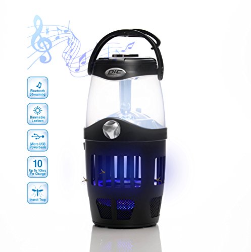 PIC Out- LAN 4-in-1 Portable Insect Trap Lantern & Bluetooth Speaker, Black