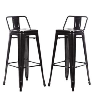 fdw metal bar stool set of 2 height adjustable 30 inches stackable barstools low backrest kitchen chairs patio chairs dining stool tolix style bar stools,black