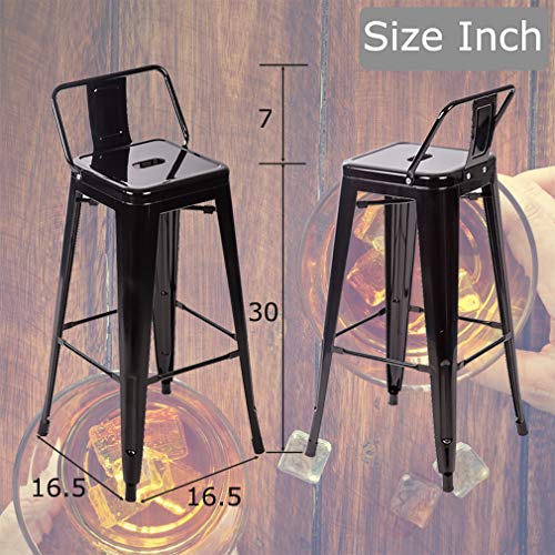 FDW Metal Bar Stool Set of 2 Height Adjustable 30 Inches Stackable Barstools Low Backrest Kitchen Chairs Patio Chairs Dining Stool Tolix Style Bar Stools,Black