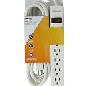 Woods 41436 Power Strip with 6 Outlets and Overload Safety Switch, 8 Foot Cord, White