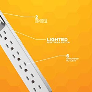 Woods 41436 Power Strip with 6 Outlets and Overload Safety Switch, 8 Foot Cord, White