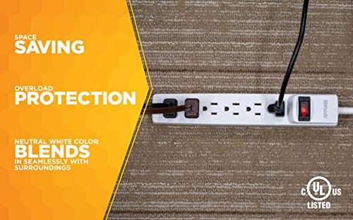 Woods 41436 Power Strip with 6 Outlets and Overload Safety Switch, 8 Foot Cord, White