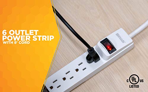 Woods 41436 Power Strip with 6 Outlets and Overload Safety Switch, 8 Foot Cord, White