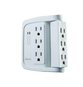 woods 41423 space-saving power adapter surge protector with 6 outlets in which 90° for 1440j of protection, white