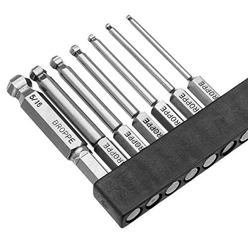 7pcs SAE Ball End Hex Screwdriver Bit Set Magnetic Ball Head Allen bits 5/64-5/16 Inch 1/4 Inch Hex Shank 65mm Length