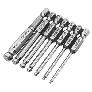 7pcs SAE Ball End Hex Screwdriver Bit Set Magnetic Ball Head Allen bits 5/64-5/16 Inch 1/4 Inch Hex Shank 65mm Length