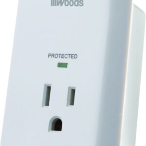 Woods 41008 Surge Protector One 3-prong Power Outlet LED Indicator Light and Alarm, 1080J, White