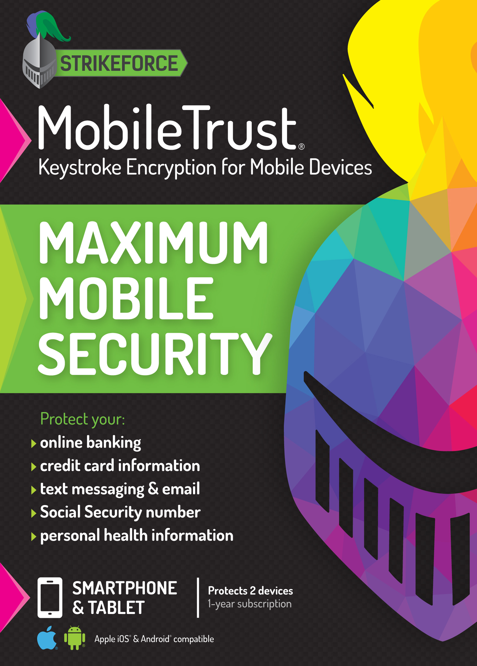 MobileTrust Anti-Malware Keystroke Encryption Software | 2 Devices, 1 Year | iOS, Android [Online Code]