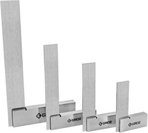 groz 4-piece machinist steel square set | 2-in, 3-in, 4-in & 6-in squares | 48-72 micron squareness | hardened steel | for general purpose, machinery & woodworking applications (01110)