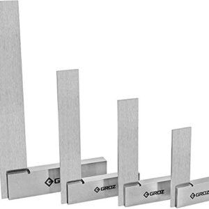 Groz 4-Piece Machinist Steel Square Set | 2-in, 3-in, 4-in & 6-in Squares | 48-72 Micron Squareness | Hardened Steel | for General Purpose, Machinery & Woodworking Applications (01110)