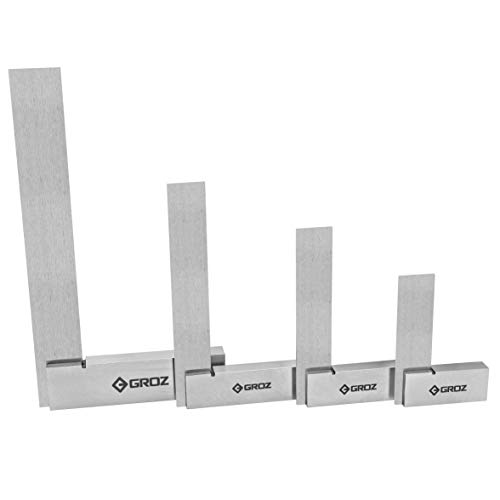 Groz 4-Piece Machinist Steel Square Set | 2-in, 3-in, 4-in & 6-in Squares | 48-72 Micron Squareness | Hardened Steel | for General Purpose, Machinery & Woodworking Applications (01110)