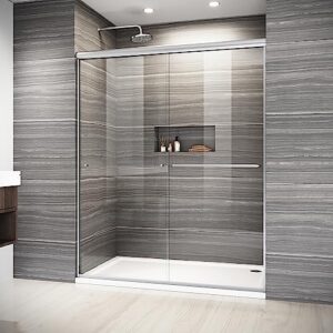 elegant shower door 58.5-60" w x 72" h, semi-frameless bypass sliding shower doors, 1/4" clear glass, brushed nickel finish
