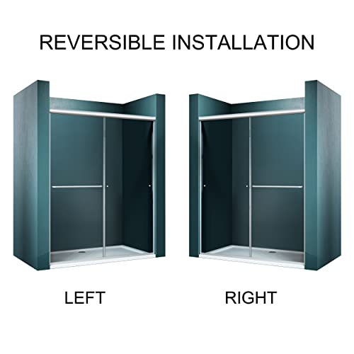 ELEGANT Shower Door 58.5-60" W x 72" H, Semi-Frameless Bypass Sliding Shower Doors, 1/4" Clear Glass, Brushed Nickel Finish