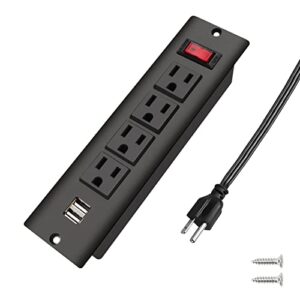 recessed power strip with usb flush mount power outlet built in desktop power extension cord plug for countertop kitchen drawer conference cabinet nightstand desk.