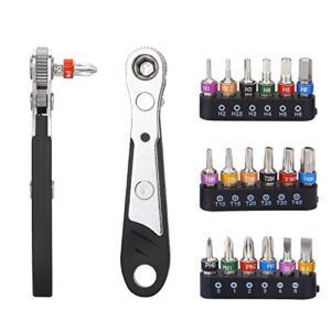 Gazeer 19pcs S2 Micro Ratchet Wrench Screwdriver Bit Set with Phillips,Slotted,Hexagon and Torx 1/4" Drive Size,Reversible Drive Handle and Multi Bits Set