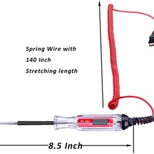 Large Size Heavy Duty 3-48V Digital LCD Circuit Tester with 140 Inch Extended Spring Wire,Car Truck Low Voltage & Light Tester with Stainless Probe