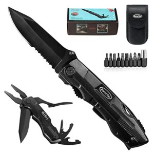 rovertac pocket knife tactical folding multi tool knife with pliers bottle & can opener 9-pack screwdrivers liner lock nylon sheath perfect for camping survival hiking