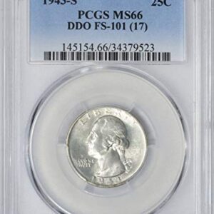 1943-S Washington Silver Quarter DDO FS-101 MS66 PCGS