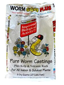 worm gold plus 100% organic worm castings 8qt (approx 13lbs) bag size - improves soil vitality plant yields & roots