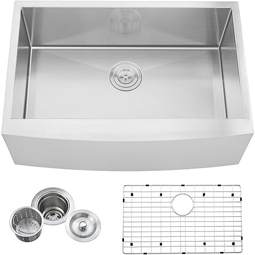 VCCUCINE Farmhouse Sink, 30 Inch Stainless Steel Farmhouse Kitchen Sink, Undermount Drop in Single Bowl Basin Apron Sink, Brushed Nickel Farm Sink With Dish And Drain Assembly