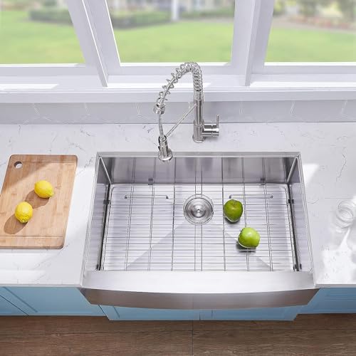 VCCUCINE Farmhouse Sink, 30 Inch Stainless Steel Farmhouse Kitchen Sink, Undermount Drop in Single Bowl Basin Apron Sink, Brushed Nickel Farm Sink With Dish And Drain Assembly