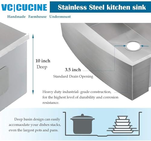 VCCUCINE Farmhouse Sink, 30 Inch Stainless Steel Farmhouse Kitchen Sink, Undermount Drop in Single Bowl Basin Apron Sink, Brushed Nickel Farm Sink With Dish And Drain Assembly