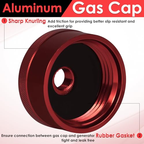 Upgrade Extended Run Fuel Gas Cap for Honda EU1000i EU2000i EU3000i Handi Champion 2000W Westinghouse 2200W WH2200iXLT Generators, Fuel Gas Cap with Brass Hose Red