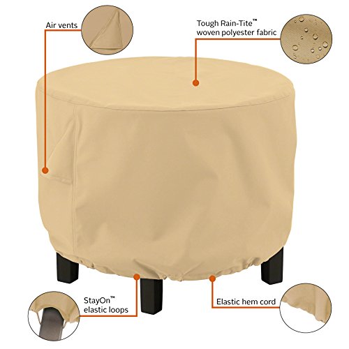 Classic Accessories Terrazzo Water-Resistant 24 Inch Round Ottoman/Coffee Table Cover, Outdoor Table Cover, Sand