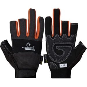 superior glove leather half finger framers gloves - 1 pair of large black and orange work gloves – mxfe