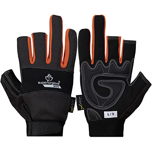 Superior Glove Leather Half Finger Framers Gloves - 1 Pair of Large Black and Orange Work Gloves – MXFE