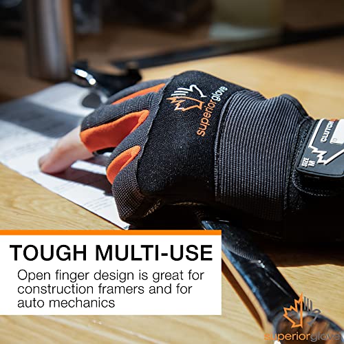 Superior Glove Leather Half Finger Framers Gloves - 1 Pair of Large Black and Orange Work Gloves – MXFE