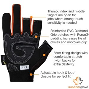 Superior Glove Leather Half Finger Framers Gloves - 1 Pair of Large Black and Orange Work Gloves – MXFE