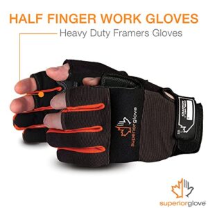 Superior Glove Leather Half Finger Framers Gloves - 1 Pair of Large Black and Orange Work Gloves – MXFE