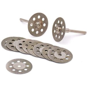 YEEZUGO 10 pcs Diamond Cutting Wheel Cut Off Discs Coated Rotary Tools W/Mandrel 22mm for Dremel