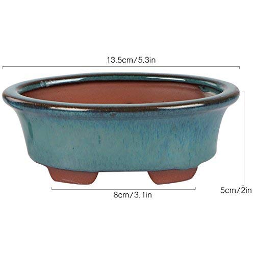 Happy Bonsai Small Glazed Pots, Value Set of 2 + 4 Soft Mesh Drainage Screens