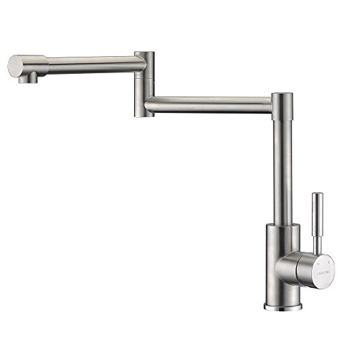 Heouty Modern Single Handle 2 Joints Free Rotating SUS304 Stainless Steel Pot Filler Faucet, Brushed Nickel Deck Mounted Kitchen Sink Faucet