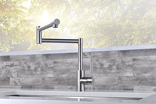 Heouty Modern Single Handle 2 Joints Free Rotating SUS304 Stainless Steel Pot Filler Faucet, Brushed Nickel Deck Mounted Kitchen Sink Faucet