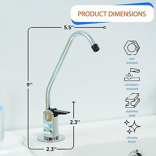 Aquaboon Non-Air Gap RO Faucet - Reverse Osmosis Faucet Chrome Finish - Drinking Water Faucet for Kitchen Sink fits Water Filtration System - Filtered Water Faucet Stainless Steel - Beverage Faucet