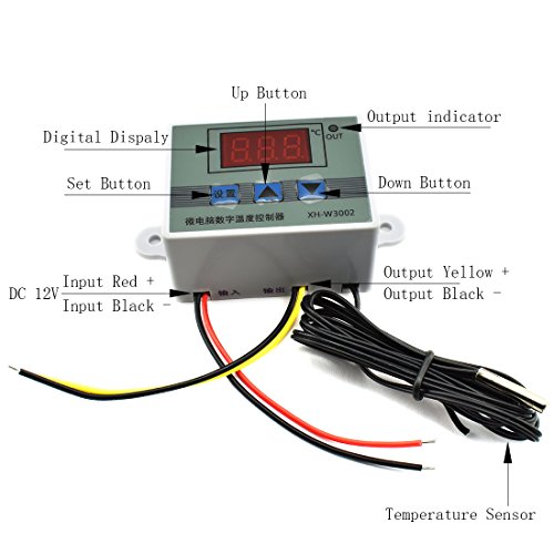 HJ Garden XH-W3002 Mini Thermostat DC 12V 10A Digital LED Temperature Controller -50 to 110 Degree Heating/Cooling Temperature Control Switch with Waterproof Sensor Probe