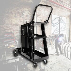 Z ZTDM Welder Welding Cart Plasma Cutter w/ 3 Shelves, MIG TIG ARC Universal Storage for Tanks w/ 2 Safety Chains, 360° Swivel Wheels, 100lbs Capacity, Black