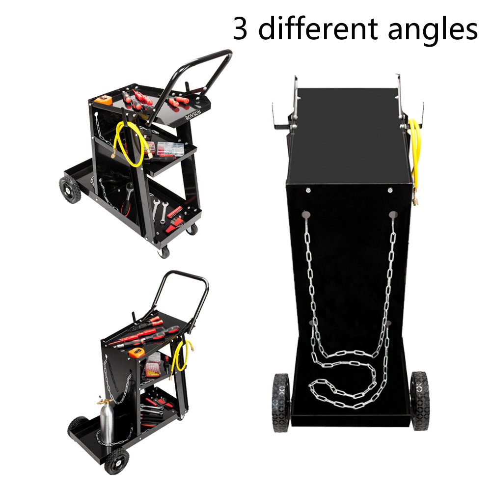 Z ZTDM Welder Welding Cart Plasma Cutter w/ 3 Shelves, MIG TIG ARC Universal Storage for Tanks w/ 2 Safety Chains, 360° Swivel Wheels, 100lbs Capacity, Black