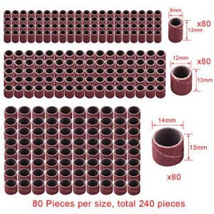 AUSTOR 252 Pieces Sanding Drum Kit with Free Box Including 240 Pieces Drum Sander Sanding Sleeves and 12 Pieces Drum Mandrels for Dremel Rotary Tool