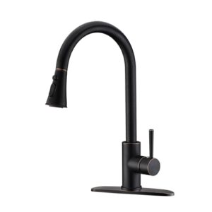 kitchen faucet with deck plate, single handle solid brass, pull out sprayer kitchen sink faucet oil rubbed bronze, high arc pull down kitchen faucet