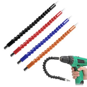 4 pcs flexible drill bit extension, screwdriver soft shafts, 11.6 inch, finegood universal drill connection - black, red, blue, orange