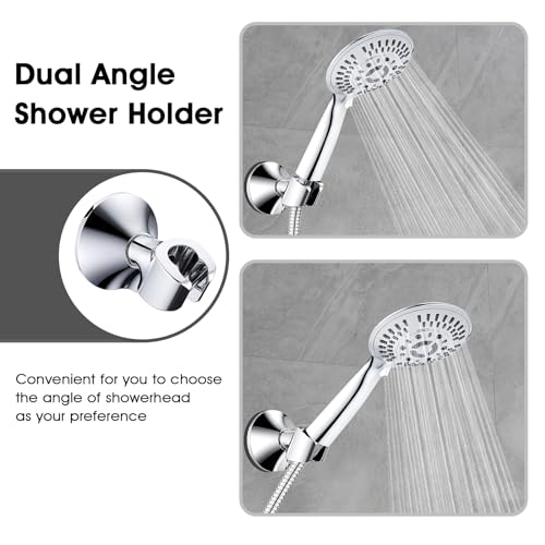 BRIGHT SHOWERS Handheld Shower Head Holder with Dual Angle Positions, Wall Suction Bracket Includes Adhesive 3M Disc, No Tools Required and Easy Installation, Chrome Finish