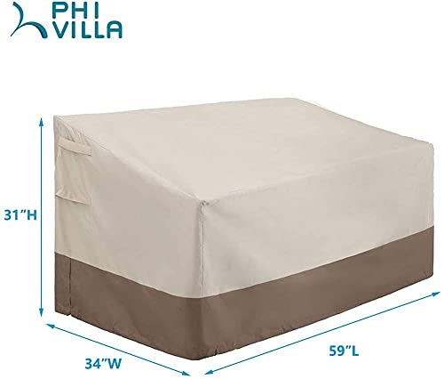 PHI VILLA 59" W x 34" D x31 H Outdoor Loveseat Cover, Heavy Duty Patio Bench Cover Waterproof for Loveseat, Bench, Small