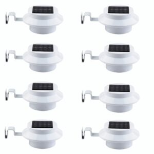 falove 8 pack deal outdoor solar gutter led lights - white sun power smart solar gutter night utility security light