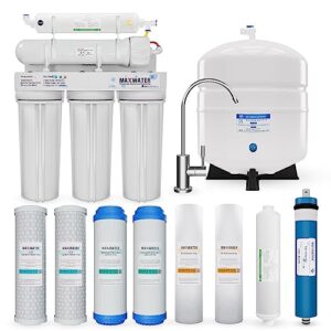 max water 5 stage 50 gpd (gallon per day) ro (reverse osmosis) standard water filtration system - under-sink/wall mount (with tank, faucet-b & replacement filters (white)) - model : ro-5w1