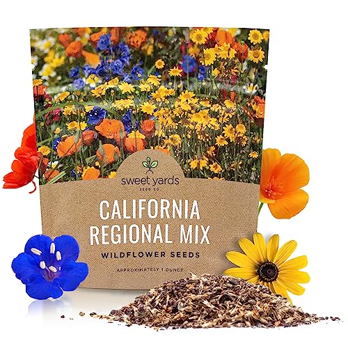 California Wildflower Mixture - Bulk 1 Ounce Packet - Over 7,000 Native Seeds - Open Pollinated and Non GMO