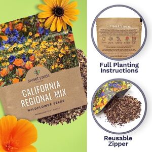 California Wildflower Mixture - Bulk 1 Ounce Packet - Over 7,000 Native Seeds - Open Pollinated and Non GMO